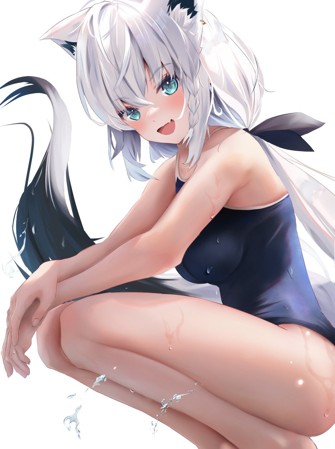 animal_ears hololive hololive_gamers kitsune school_swimsuit shirakami_fubuki swimsuits tail uechin_ewokaku