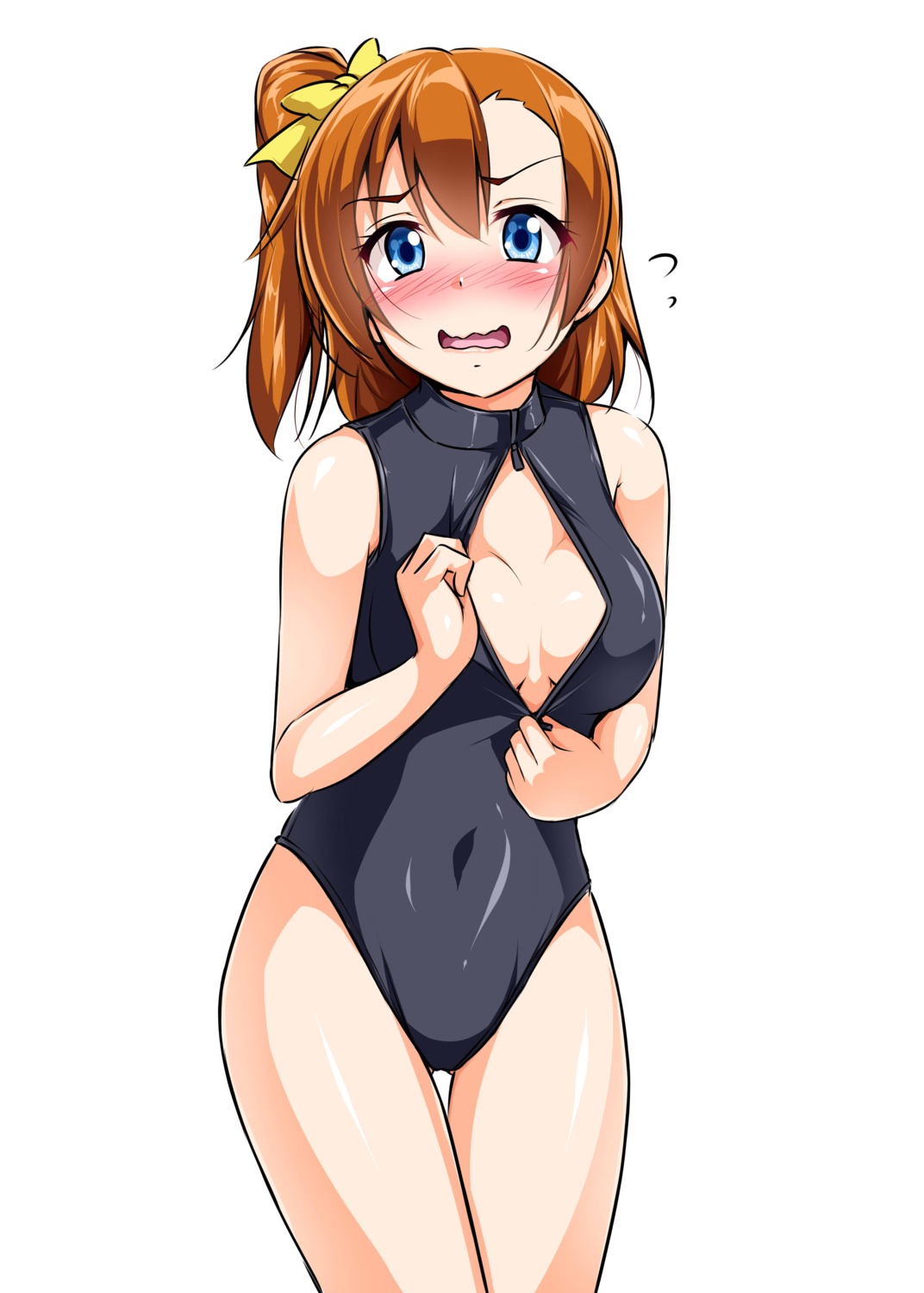 cleavage kousaka_honoka leotard love_live! no_bra open_shirt tjk undressing