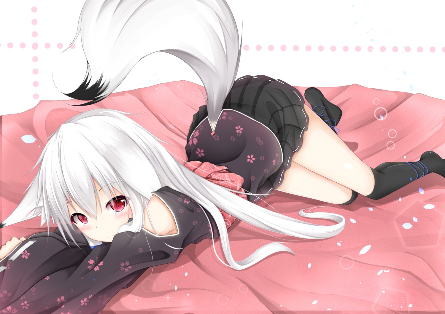 animal_ears haromasa japanese_clothes kitsune tail thighhighs