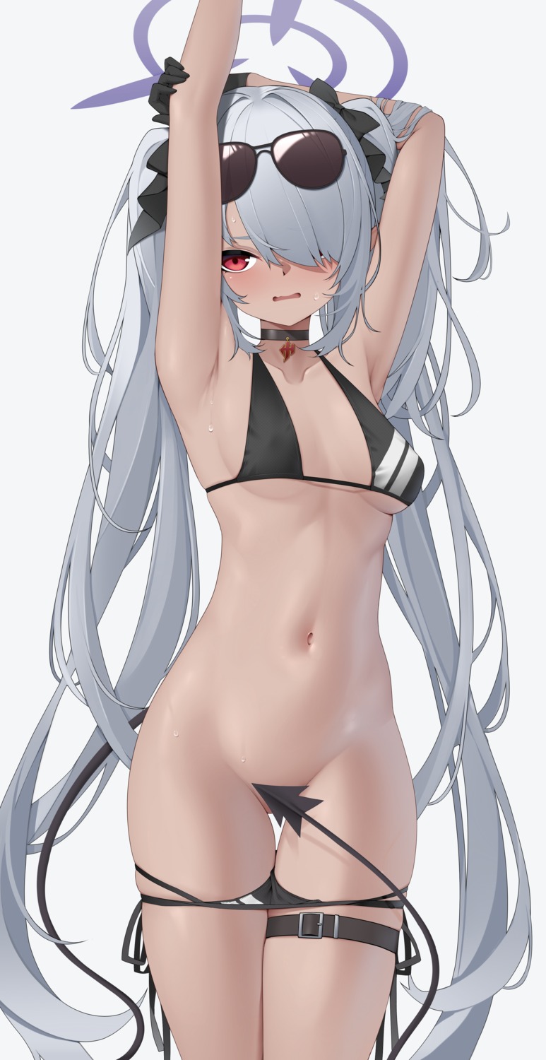 bikini blue_archive garter halo megane panty_pull pointy_ears shiromi_iori swimsuits tail z.taiga