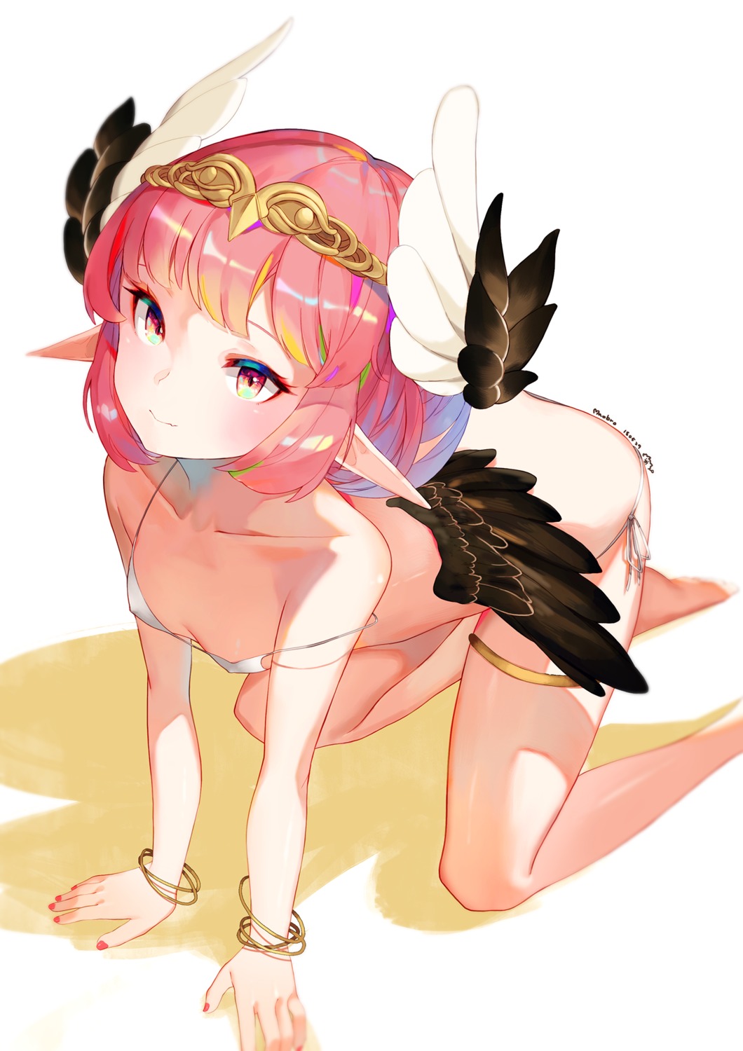 bikini circe cleavage erect_nipples fate/grand_order garter mao_ge pointy_ears swimsuits wings