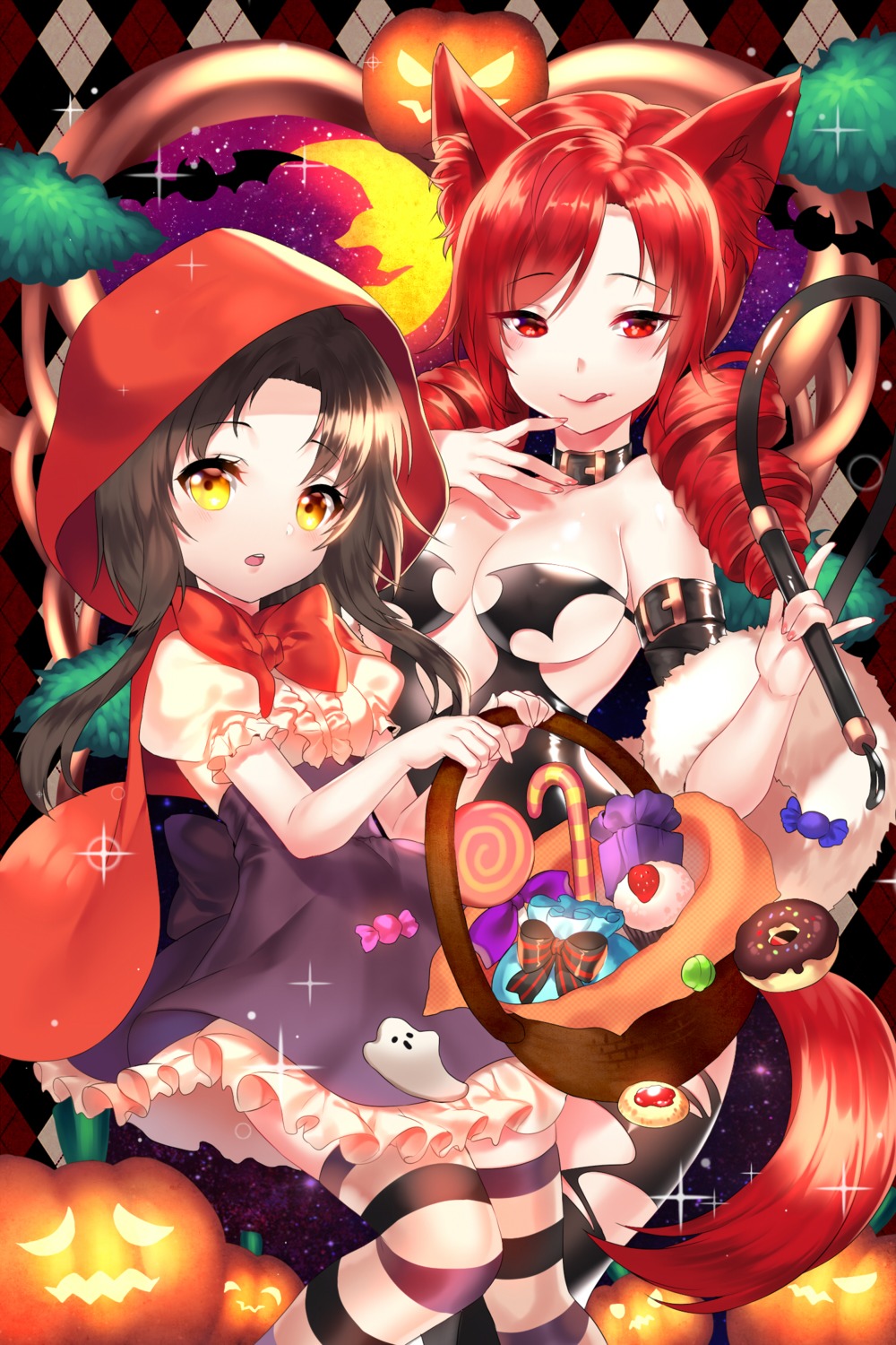 animal_ears black_joa cleavage dress halloween no_bra sword_girls tail thighhighs underboob weapon