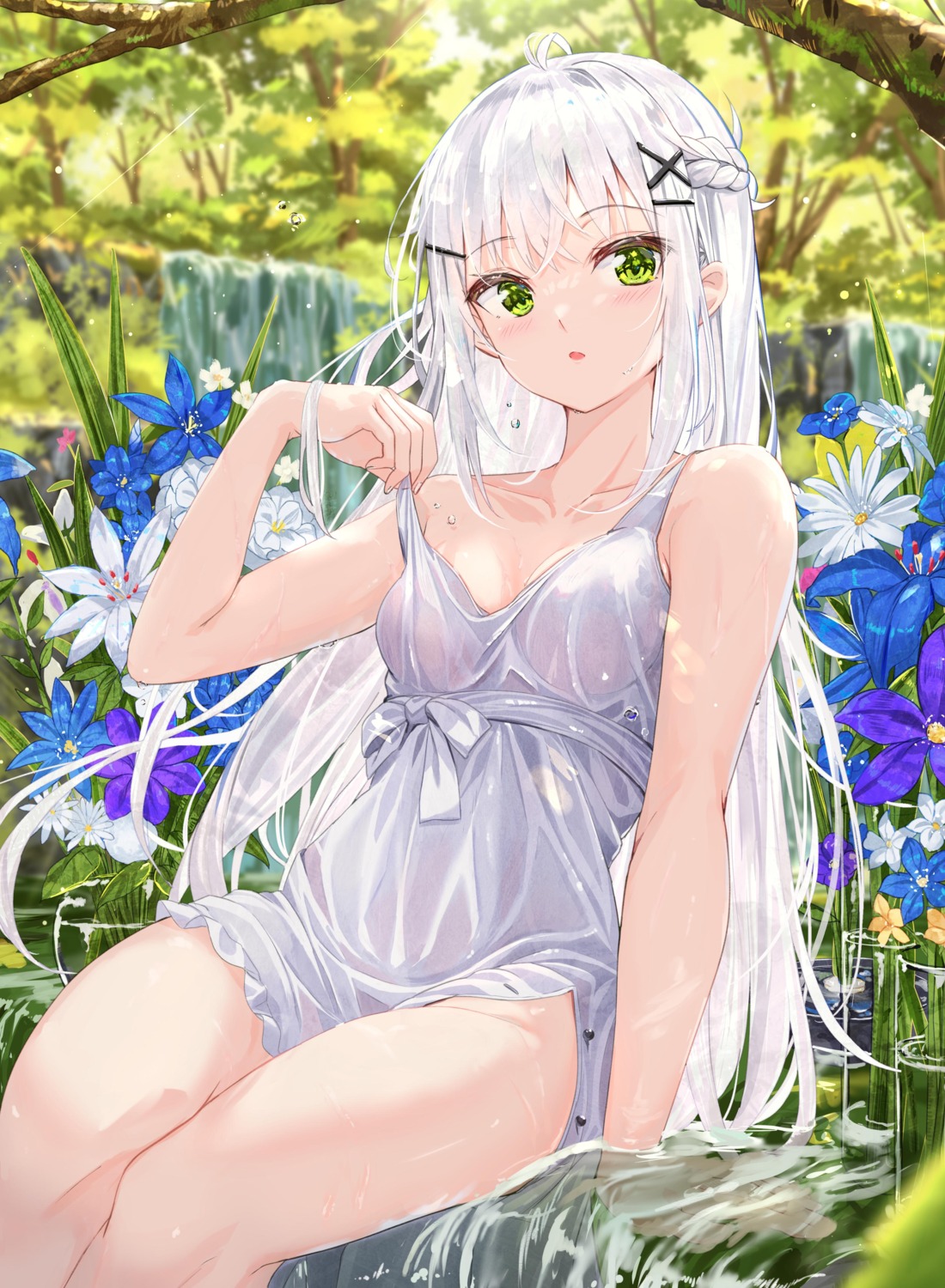 dress na_kyo see_through summer_dress undressing wet wet_clothes