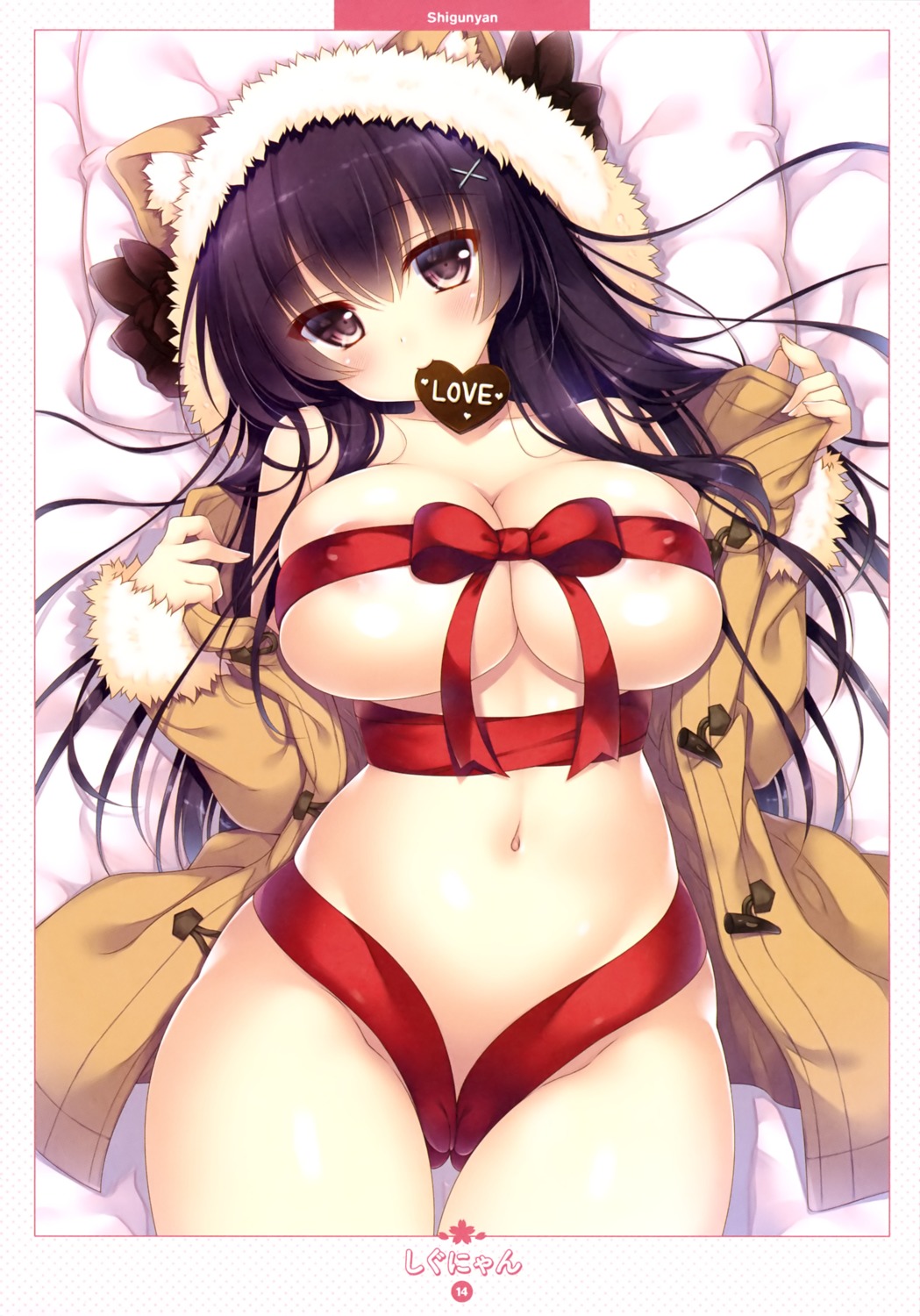 areola cameltoe erect_nipples naked_ribbon open_shirt shigunyan