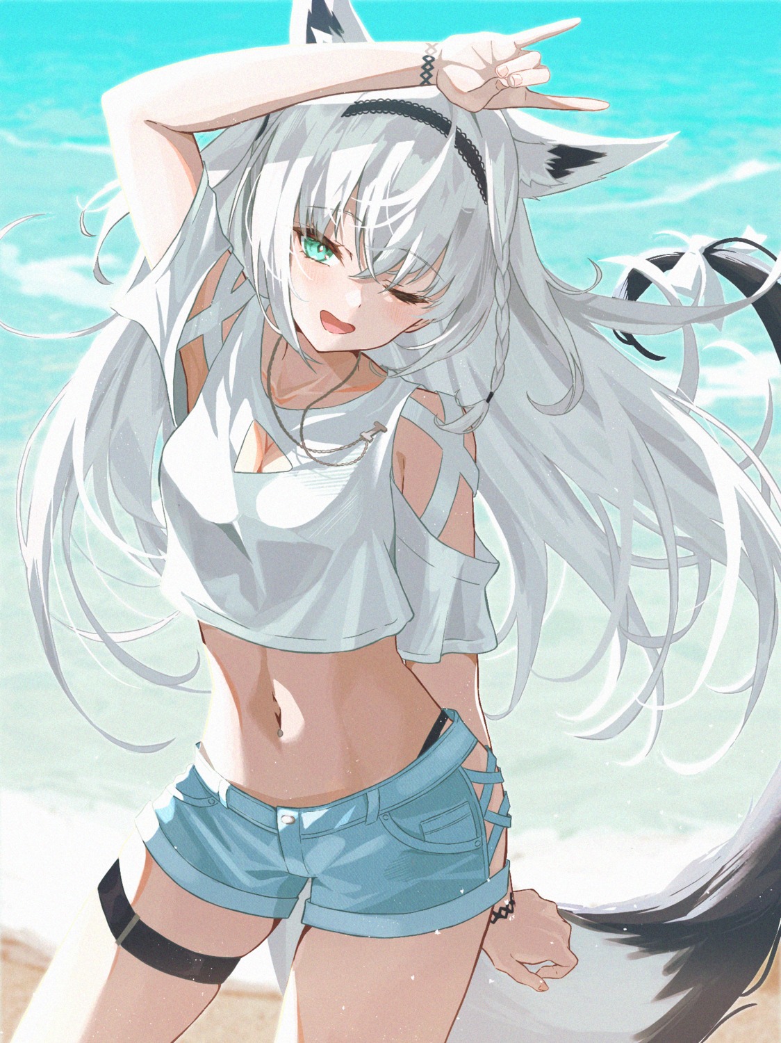 animal_ears cleavage garter hololive hololive_gamers kitsune norio_(noriosub) shirakami_fubuki tail