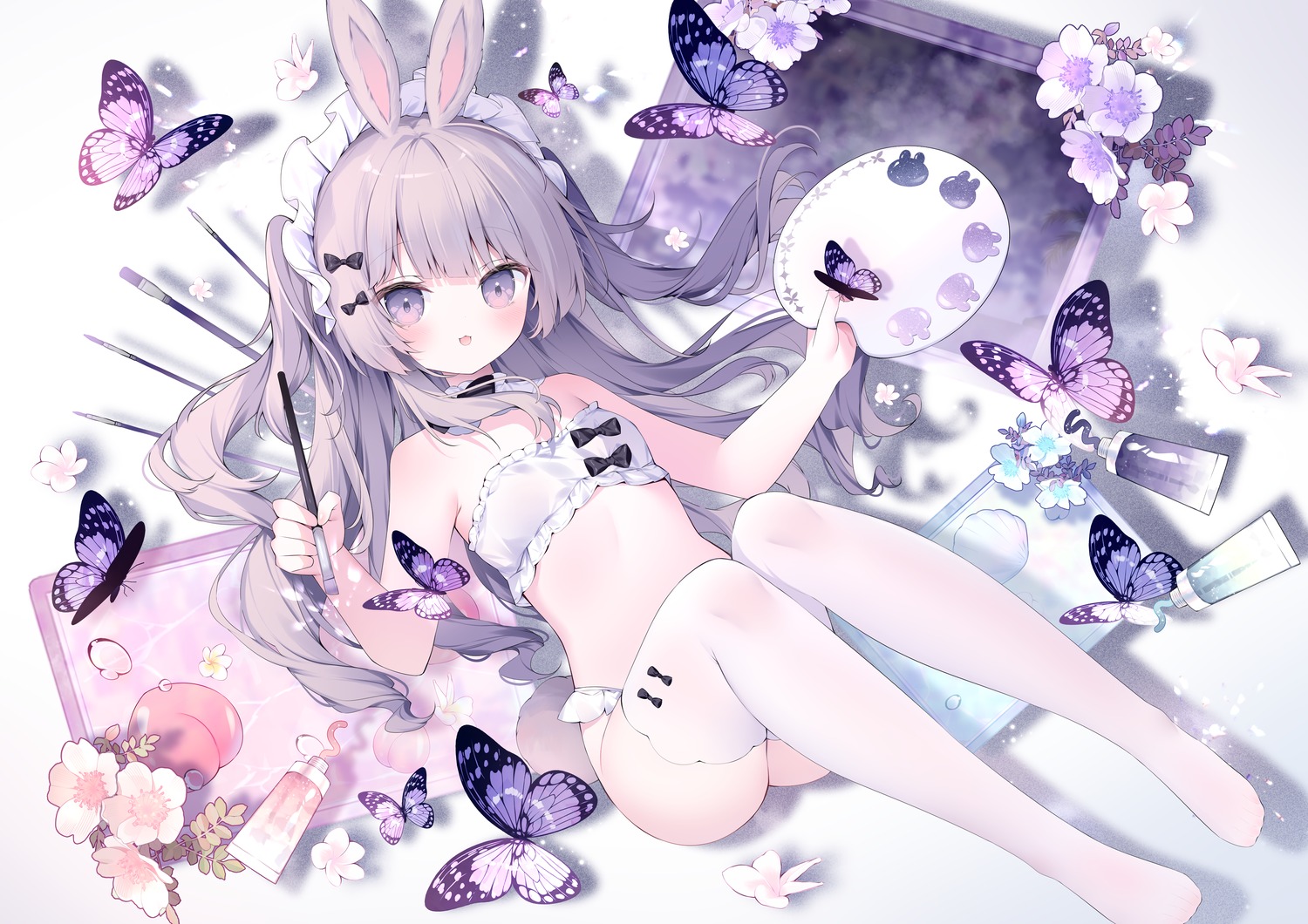 animal_ears bra bunny_ears loli pantsu thighhighs thong tsukimi_(xiaohuasan)