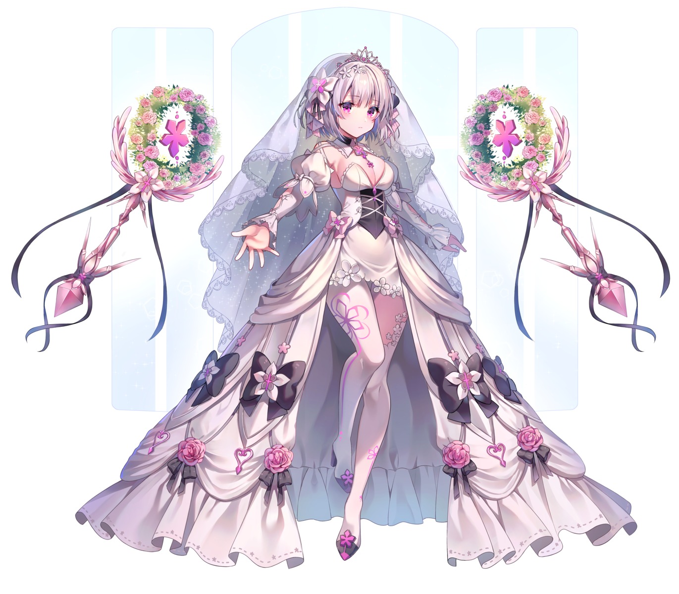 dress gin_(gin937) heels liv_(punishing:_gray_raven) no_bra punishing:_gray_raven thighhighs wedding_dress