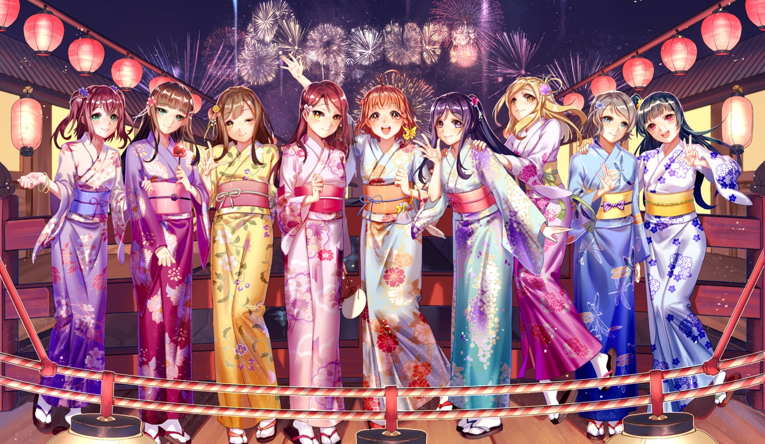 kunikida_hanamaru kurosawa_dia kurosawa_ruby love_live!_sunshine!! matsuura_kanan ohara_mari sakurauchi_riko takami_chika tsushima_yoshiko watanabe_you wei_li yukata