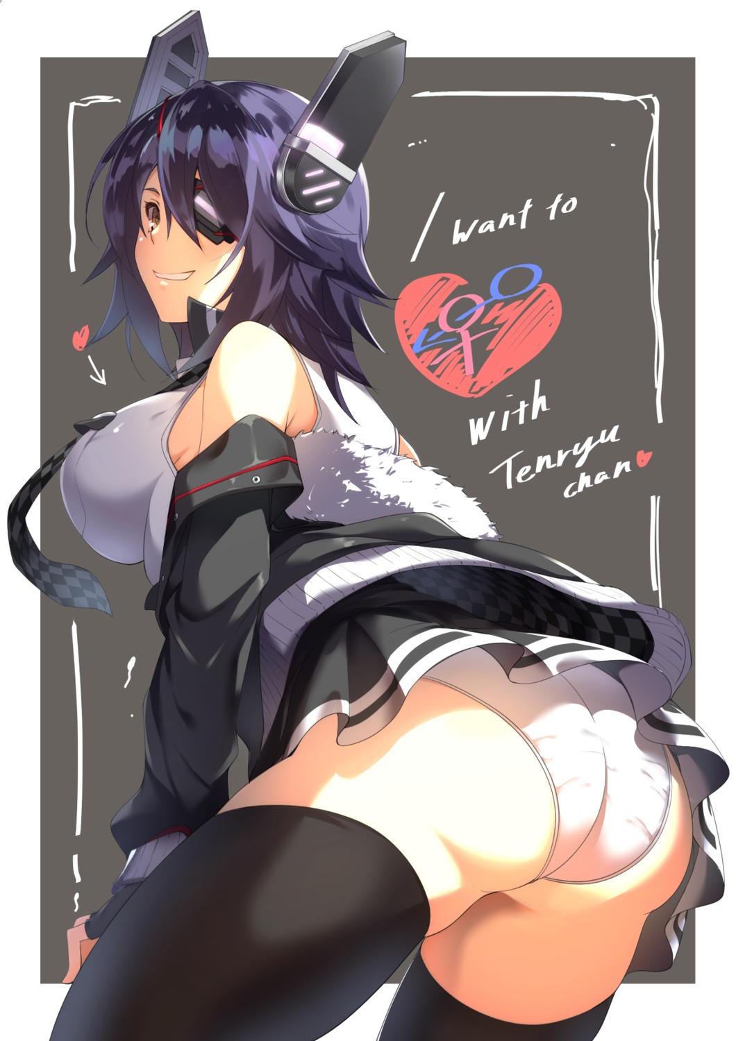 ass eyepatch hijikimeshi kantai_collection pantsu tenryuu_(kancolle) thighhighs