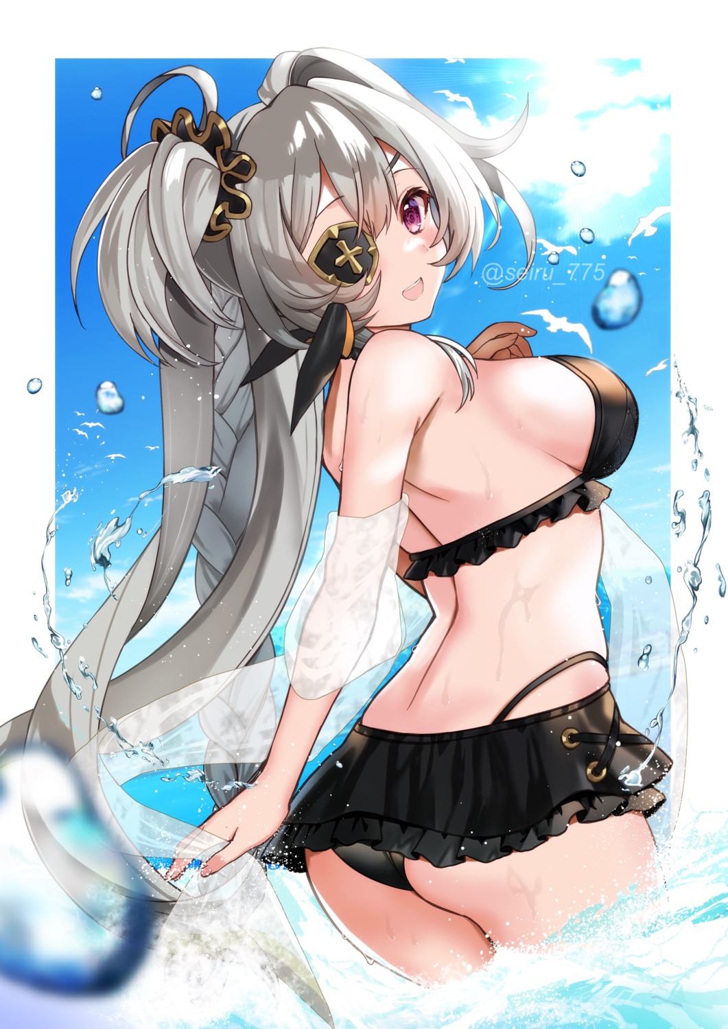 ass bikini eyepatch hijiri_ruka see_through swimsuits thong wet