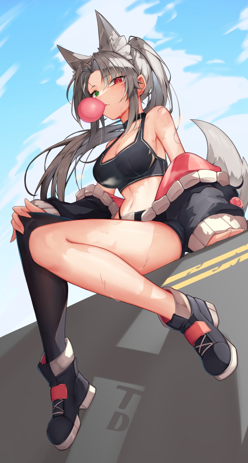 animal_ears aoria bra cleavage heterochromia open_shirt pantsu tail