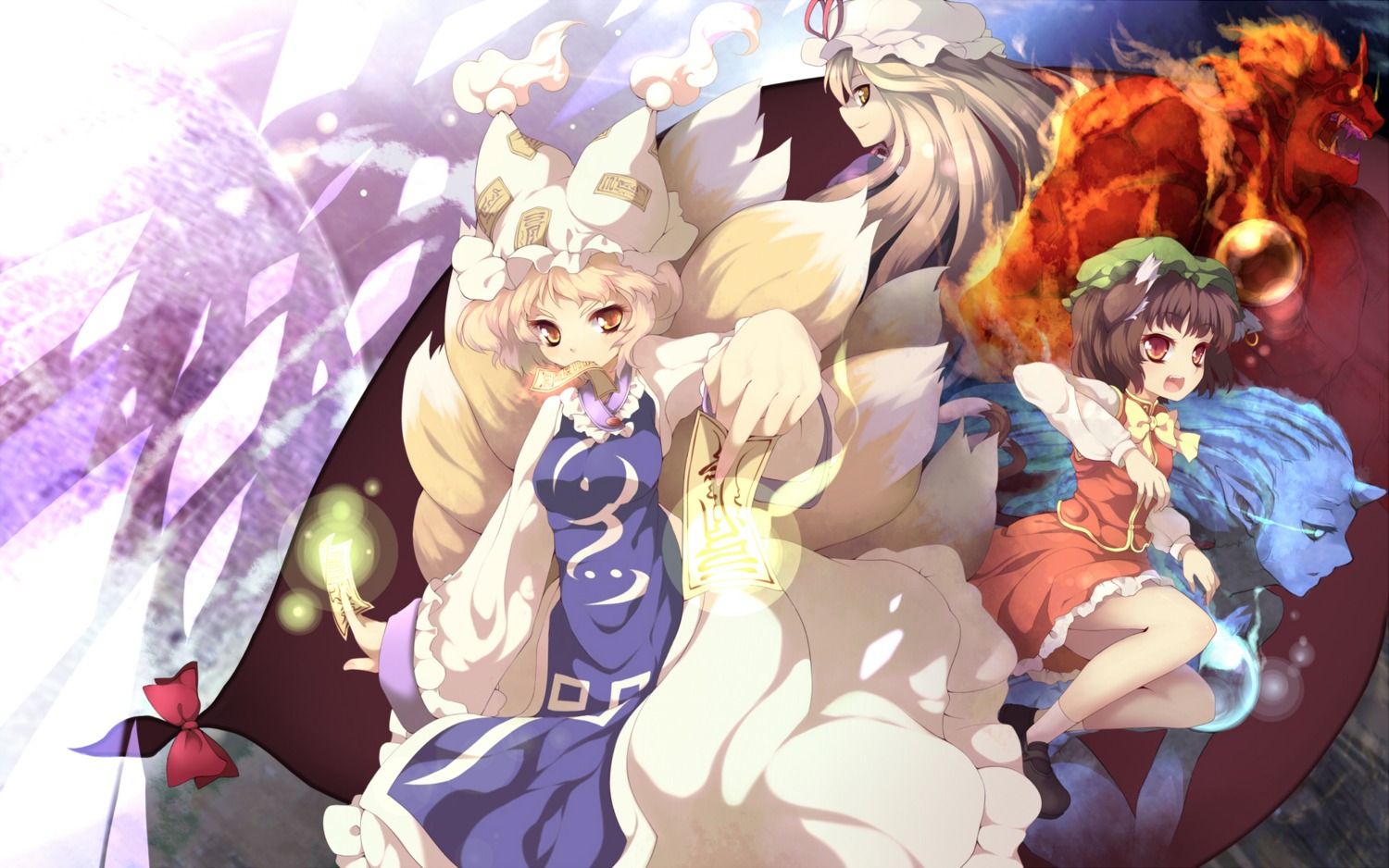 animal_ears chen nekomimi tail touhou uruugekka wallpaper yakumo_ran yakumo_yukari