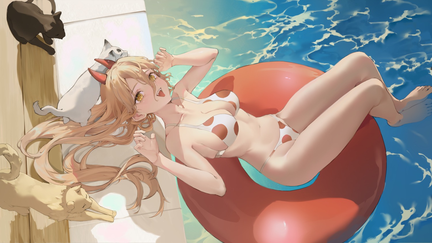 0_0_0 bikini chainsaw_man horns neko power_(chainsaw_man) swimsuits wet