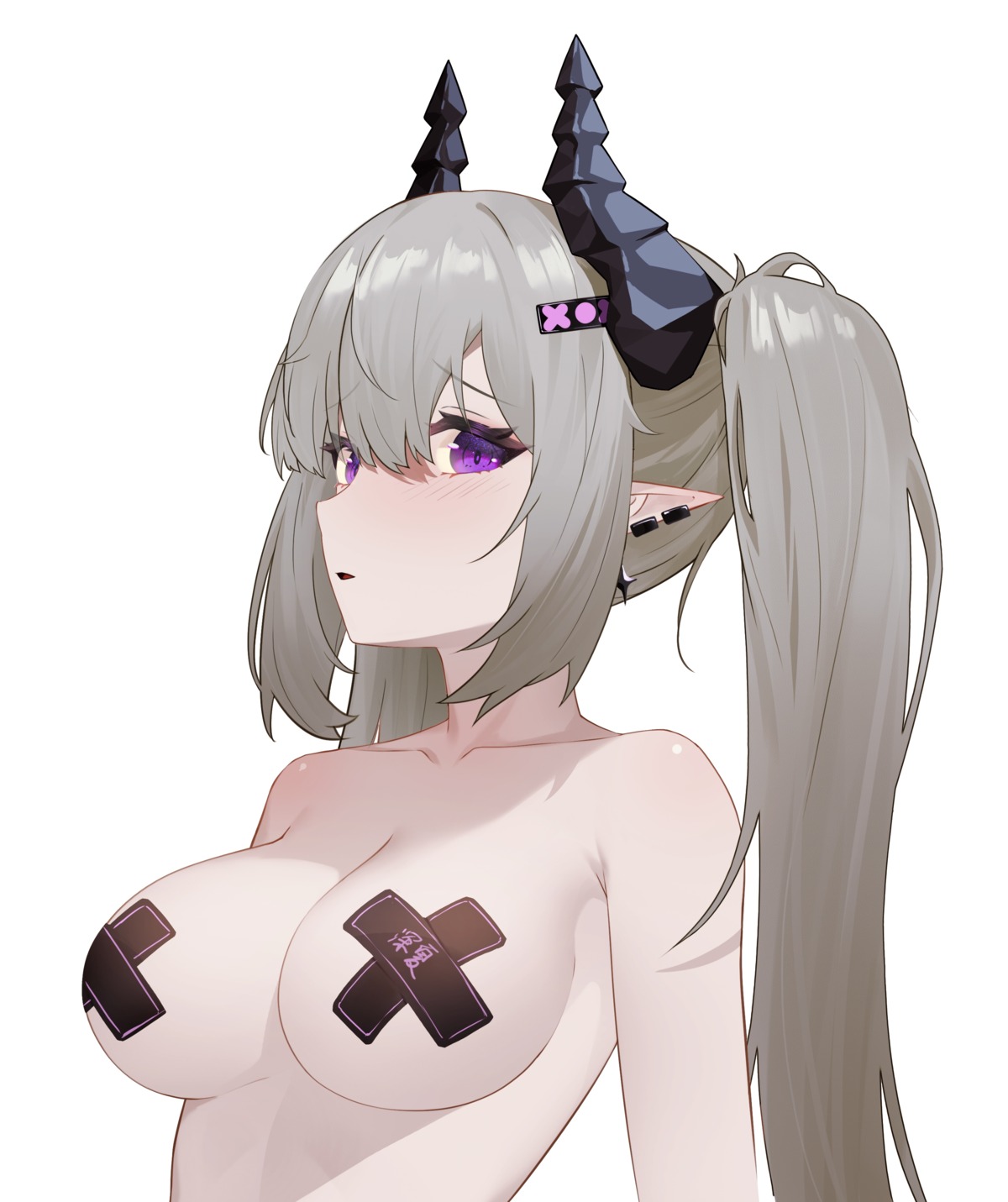 heiyizhushenxia horns pasties pointy_ears topless