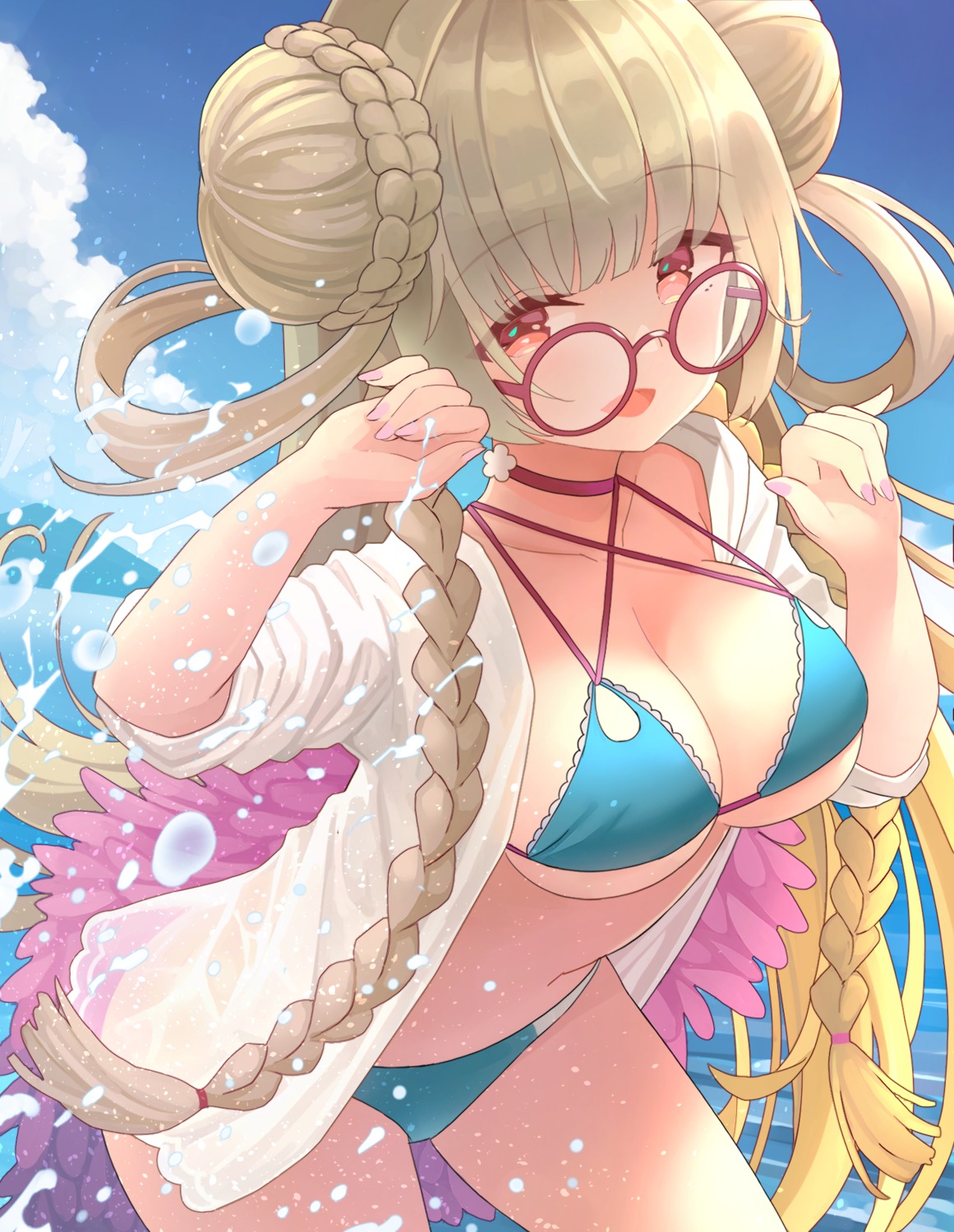 azur_lane bikini formidable_(azur_lane) megane nomio open_shirt see_through swimsuits