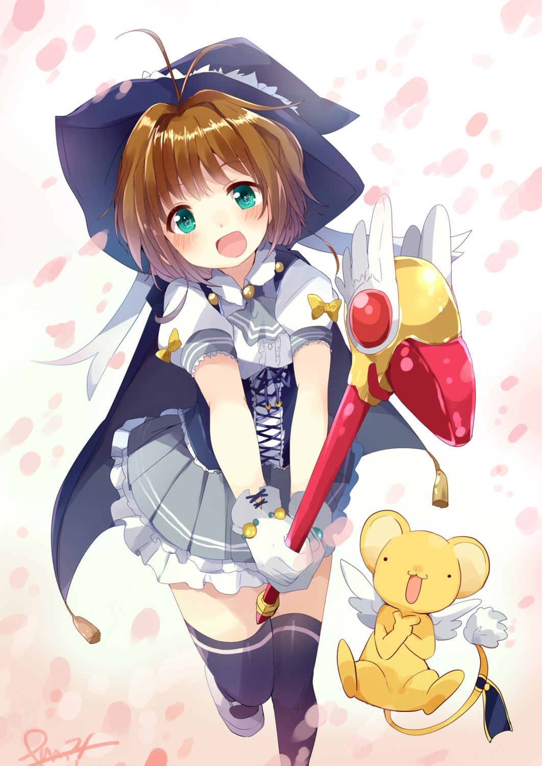 afilia_saga_east card_captor_sakura cosplay dress kerberos kinomoto_sakura pun2 thighhighs wings