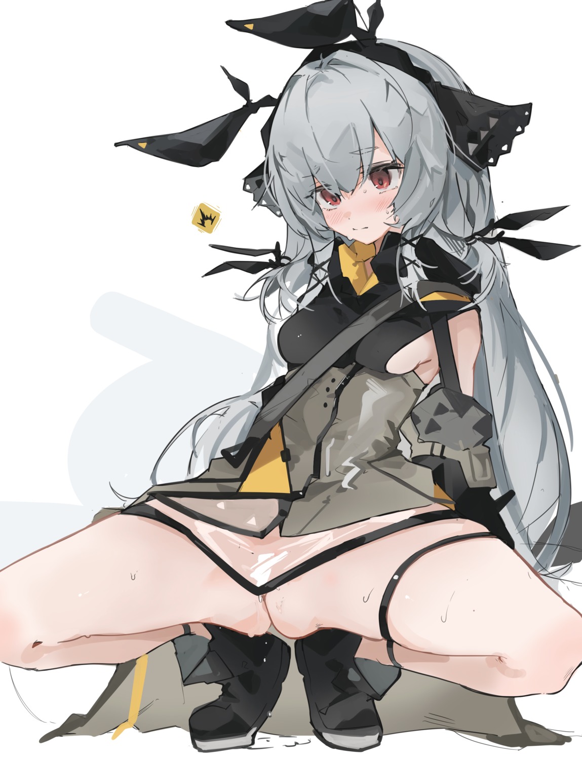 arknights garter mikojin no_bra nopan pussy_juice see_through sketch weedy_(arknights)