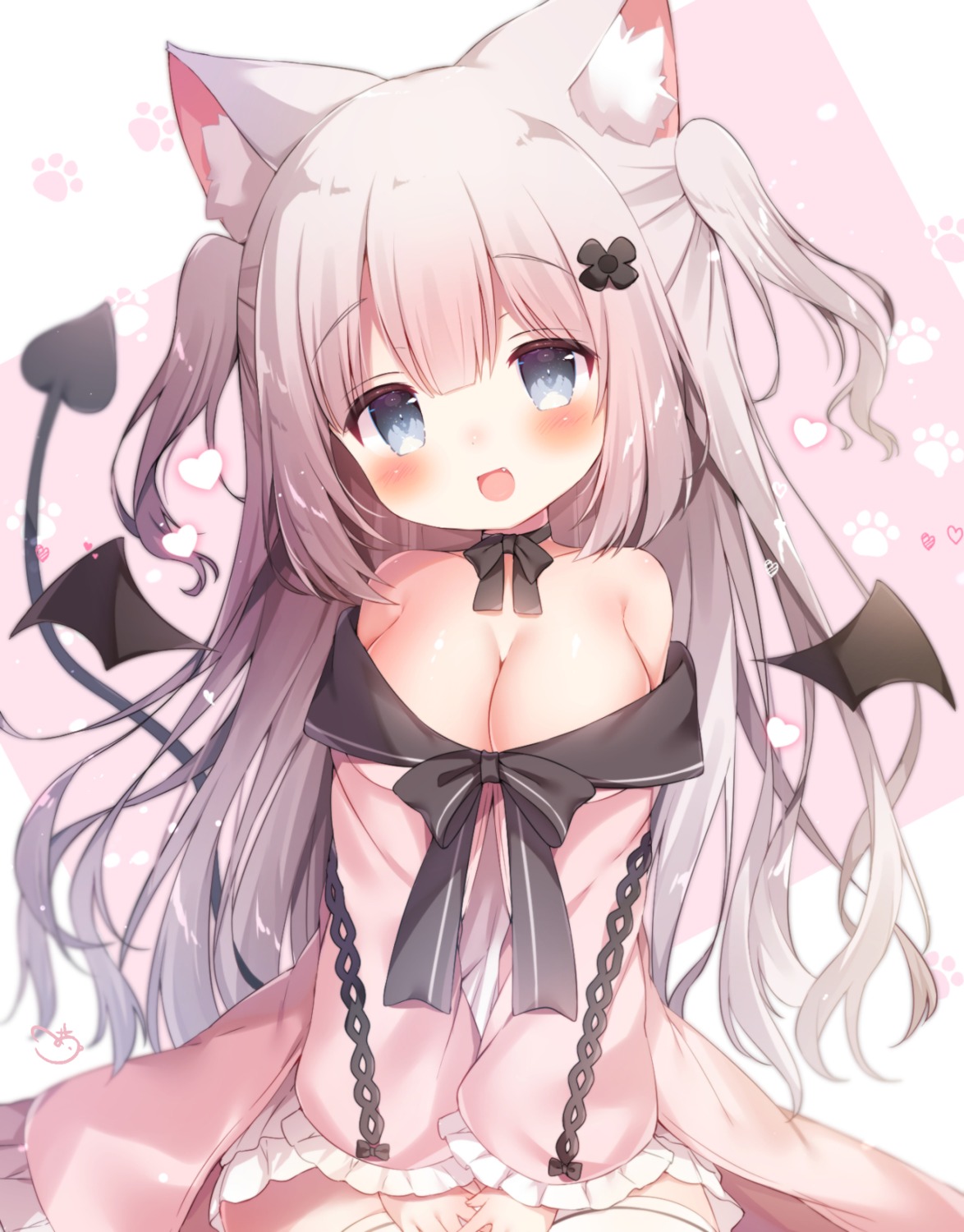 animal_ears cleavage devil momozu_komamochi nekomimi no_bra open_shirt tail wings