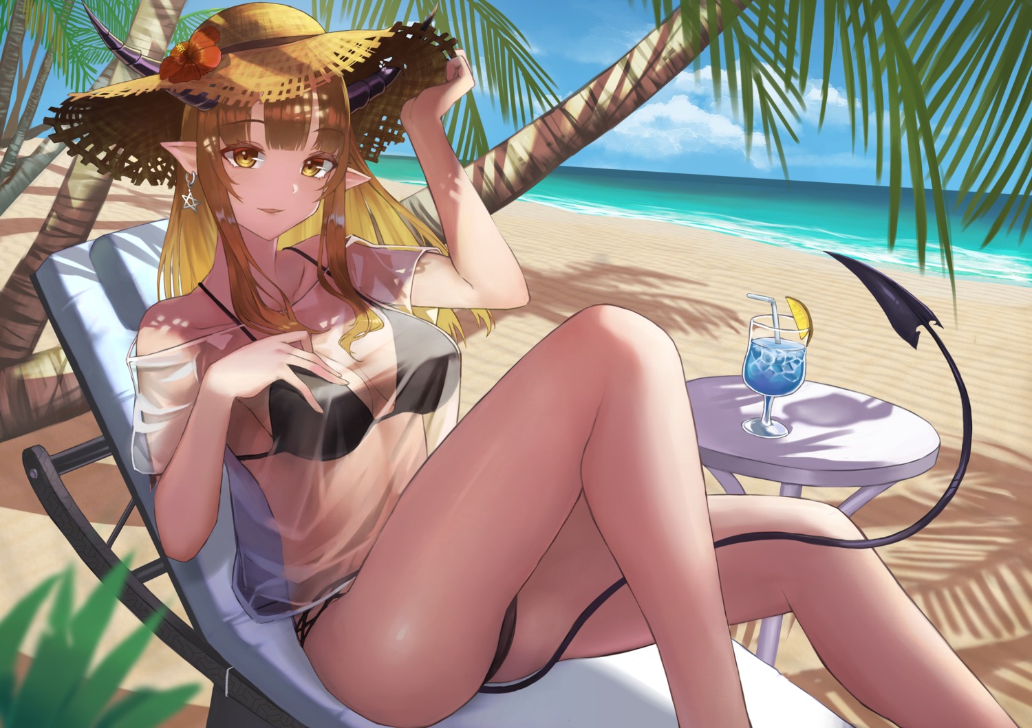 bikini cameltoe horns pointy_ears saba-kann_(kannsaba) see_through swimsuits tail thong