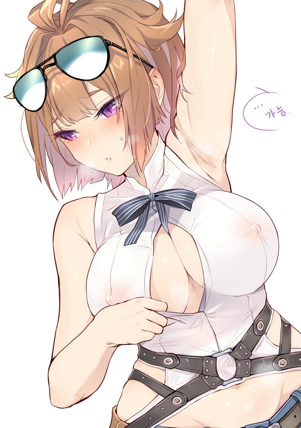 areola erect_nipples girls_frontline grizzly_mkv_(girls_frontline) jingo megane no_bra open_shirt see_through