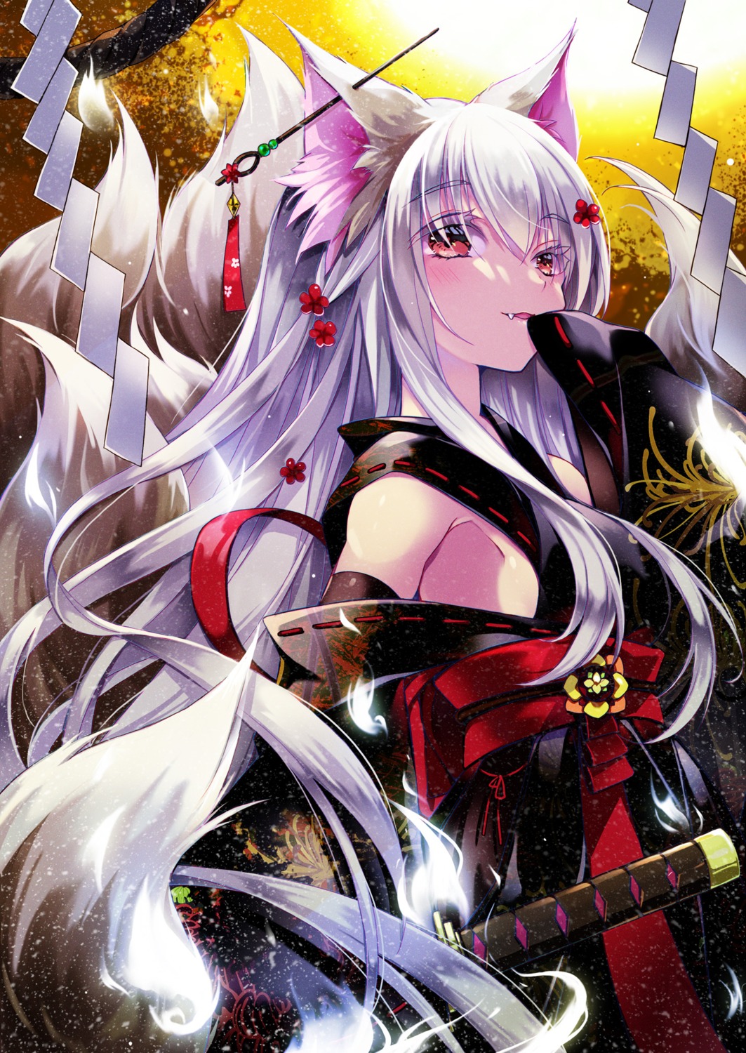 animal_ears japanese_clothes kitsune sword tail touka_(07touka25)