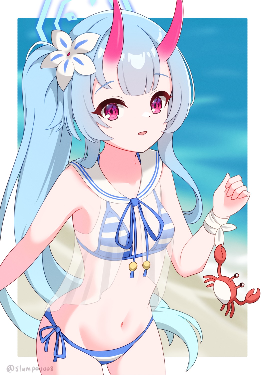 bikini blue_archive halo horns loli see_through slumpa swimsuits waraku_chise