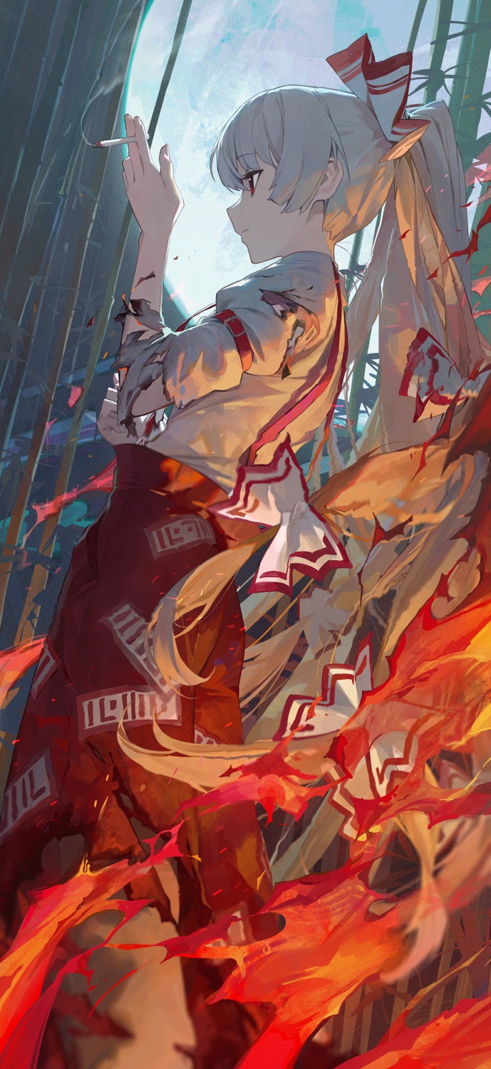 fujiwara_no_mokou modare smoking torn_clothes touhou