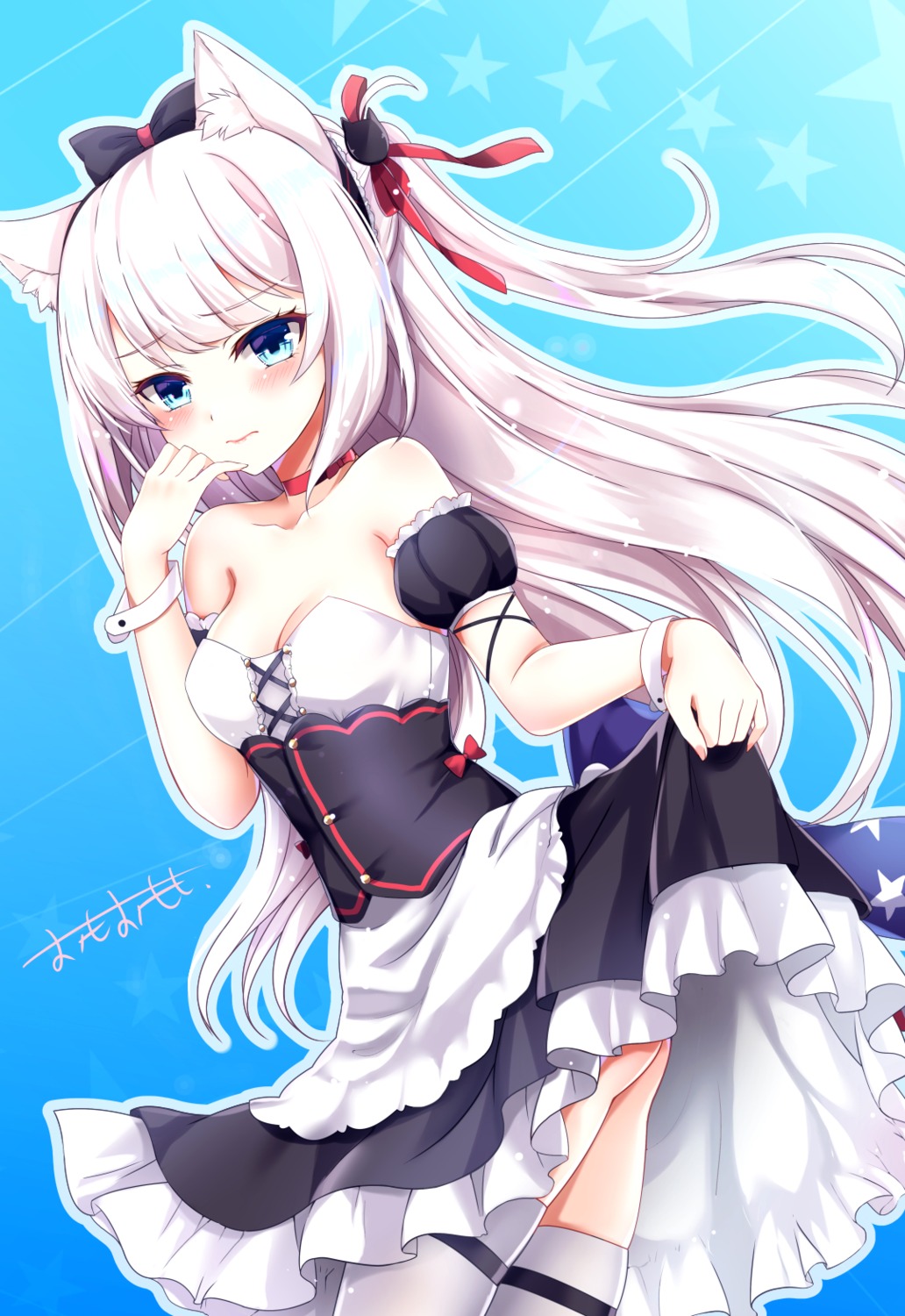 animal_ears azur_lane cleavage hammann_(azur_lane) omoomomo skirt_lift thighhighs