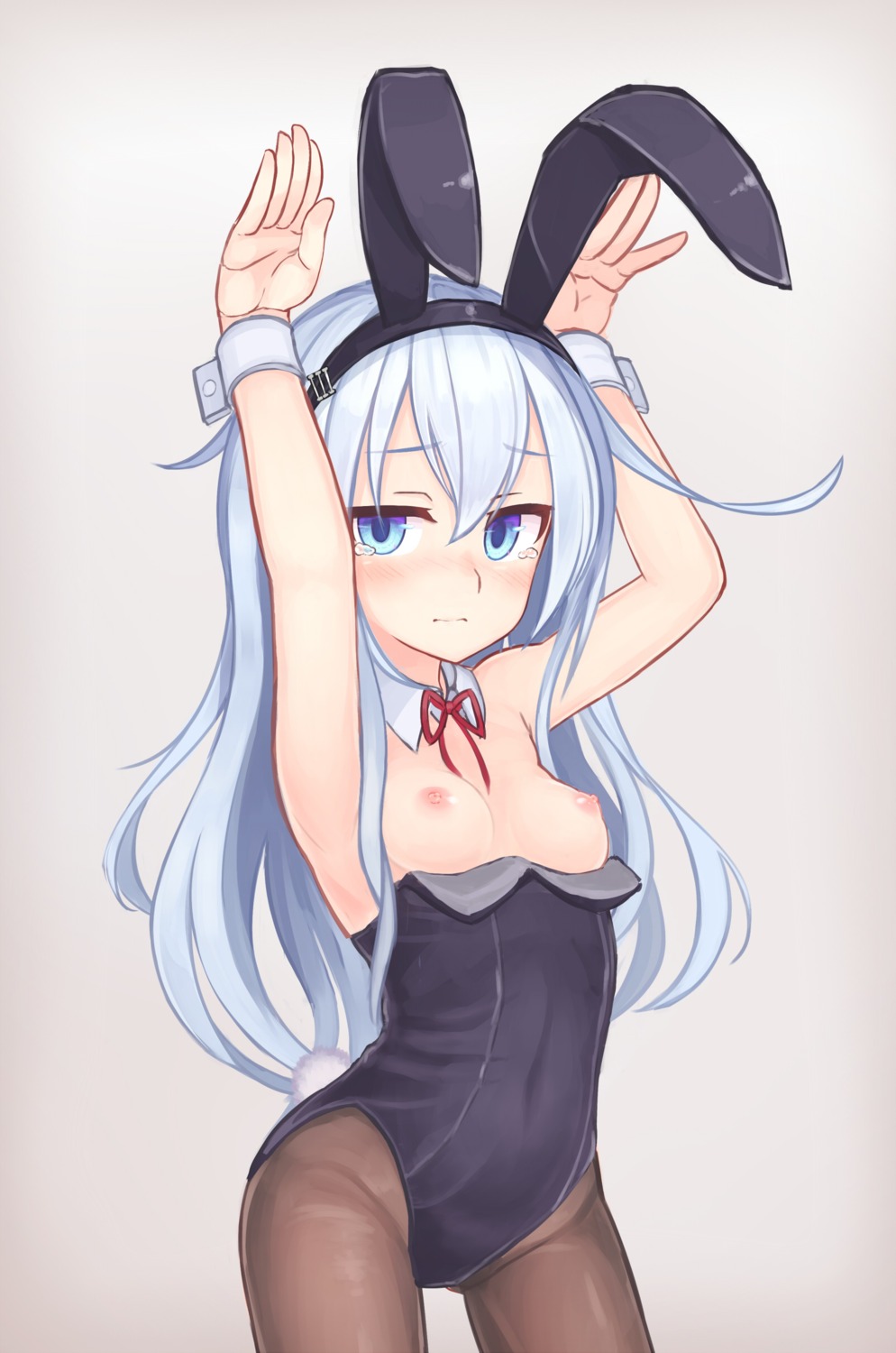 animal_ears breasts bunny_girl hibiki_(kancolle) kantai_collection loli nipples no_bra pantyhose reitou_mikan tail