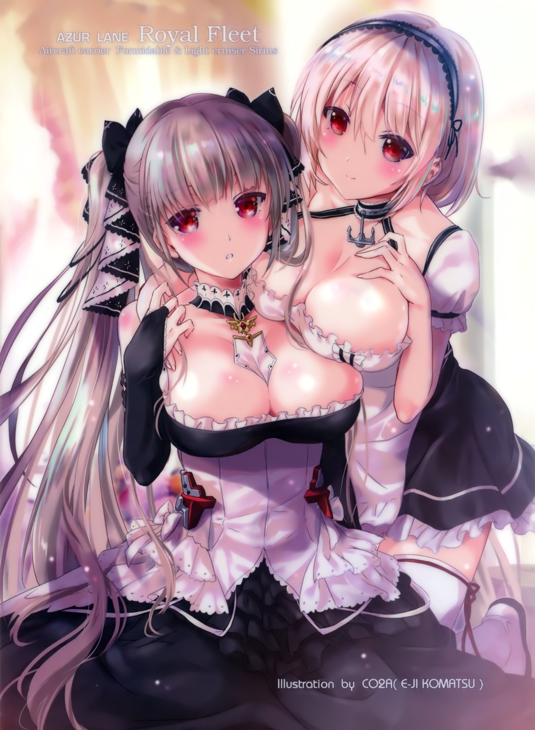 azur_lane breast_hold cleavage dress formidable_(azur_lane) gothic_lolita komatsu_e-ji lolita_fashion maid no_bra sirius_(azur_lane) thighhighs