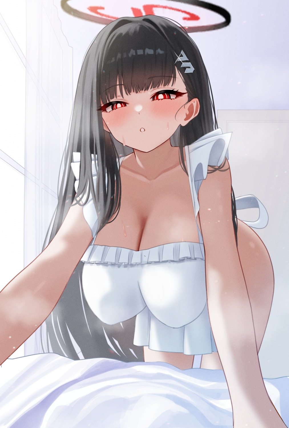 blue_archive halo mijikayo_(user_eyyx8247) naked_apron tsukatsuki_rio