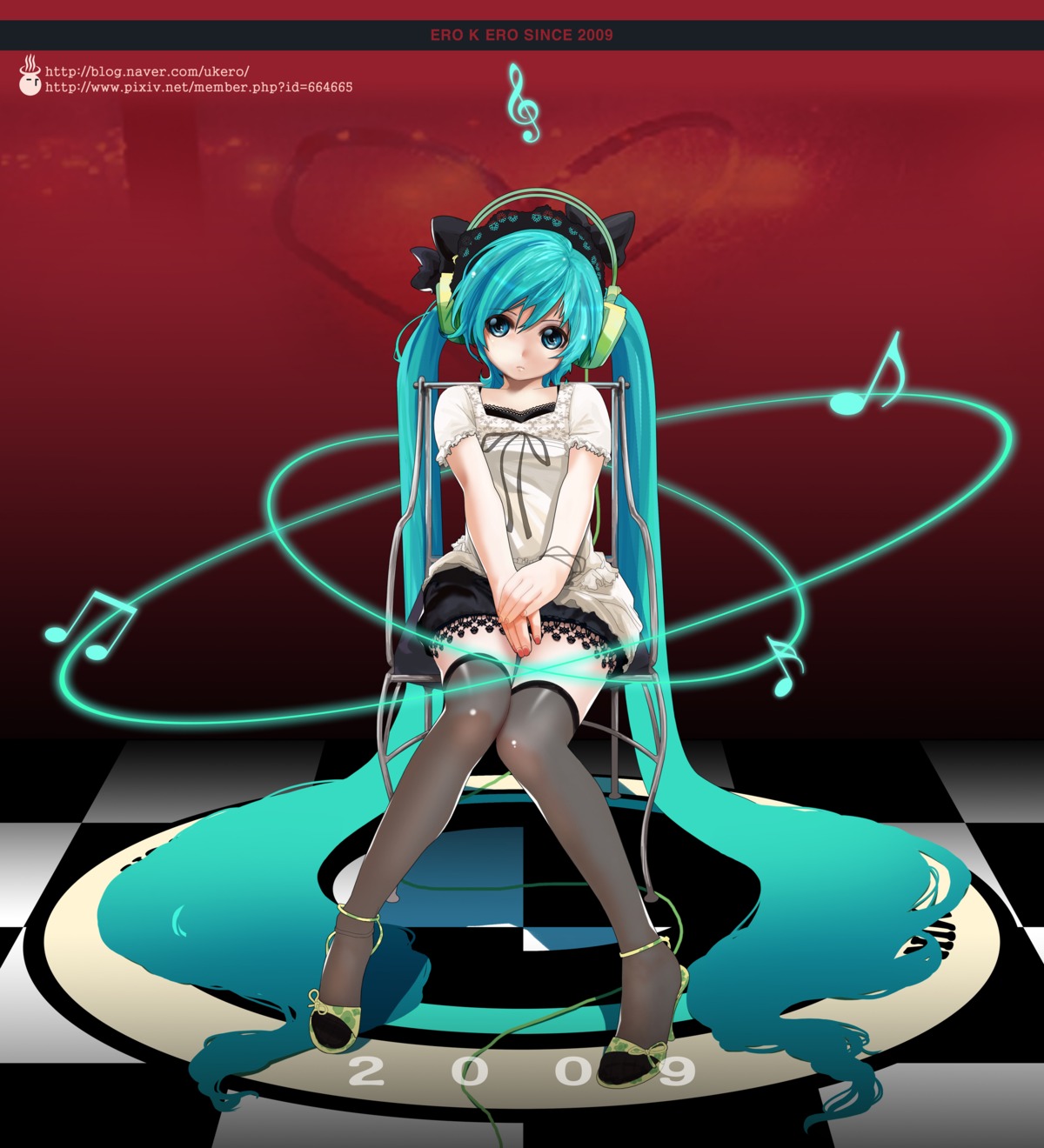 hatsune_miku headphones thighhighs ukero vocaloid