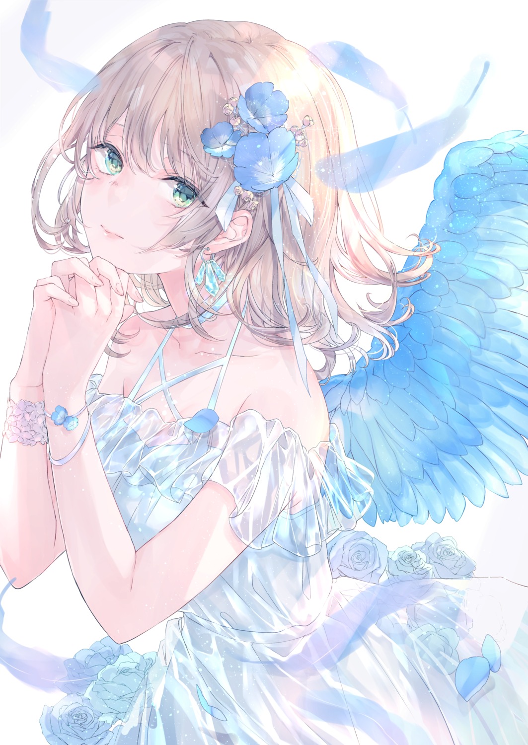 dress mizuhara_yuki no_bra see_through wings