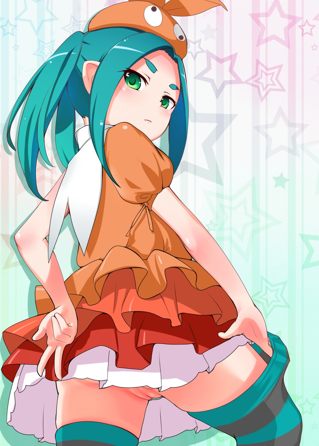 bakemonogatari dress loli lolita_fashion monogatari_(series) nopan note2000 ononoki_yotsugi pointy_ears pussy thighhighs uncensored