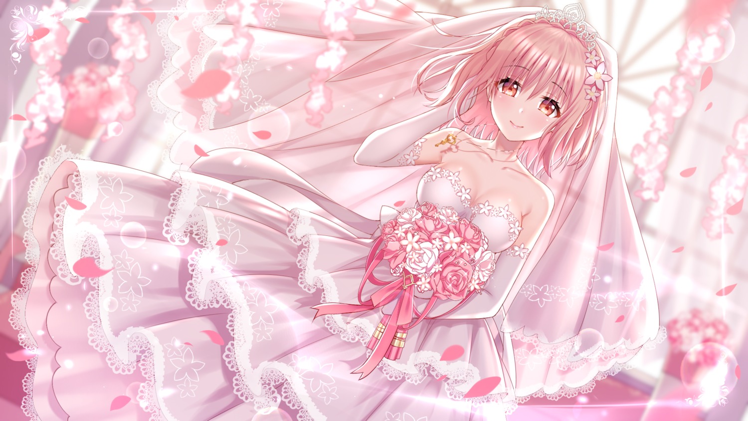 cleavage date_a_live dress sannio sonogami_rinne wallpaper wedding_dress