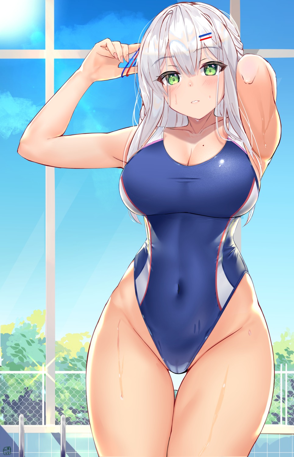 artist_revision cameltoe cleavage muka_tsuku swimsuits wet