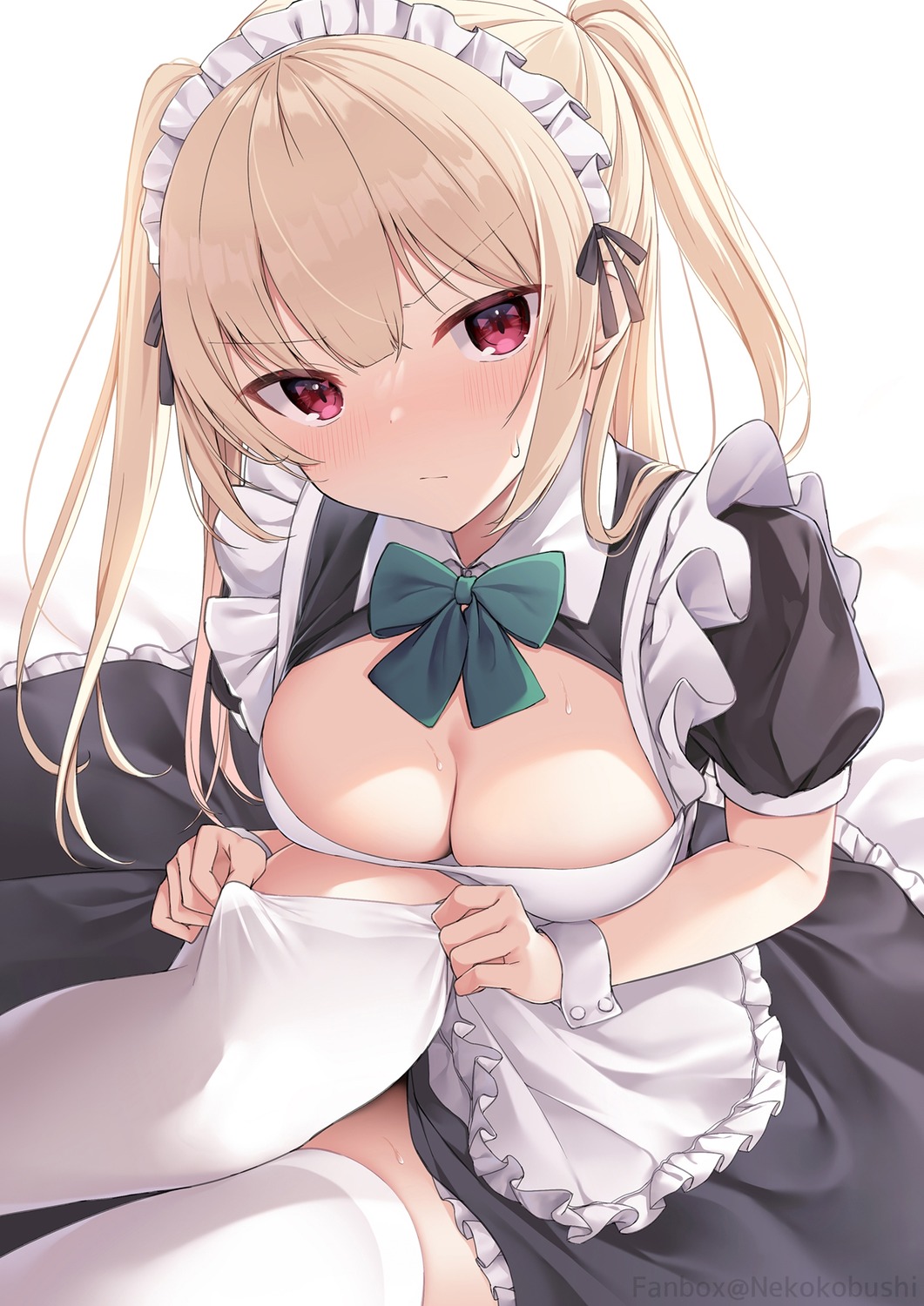 maid nekokobushi no_bra thighhighs undressing