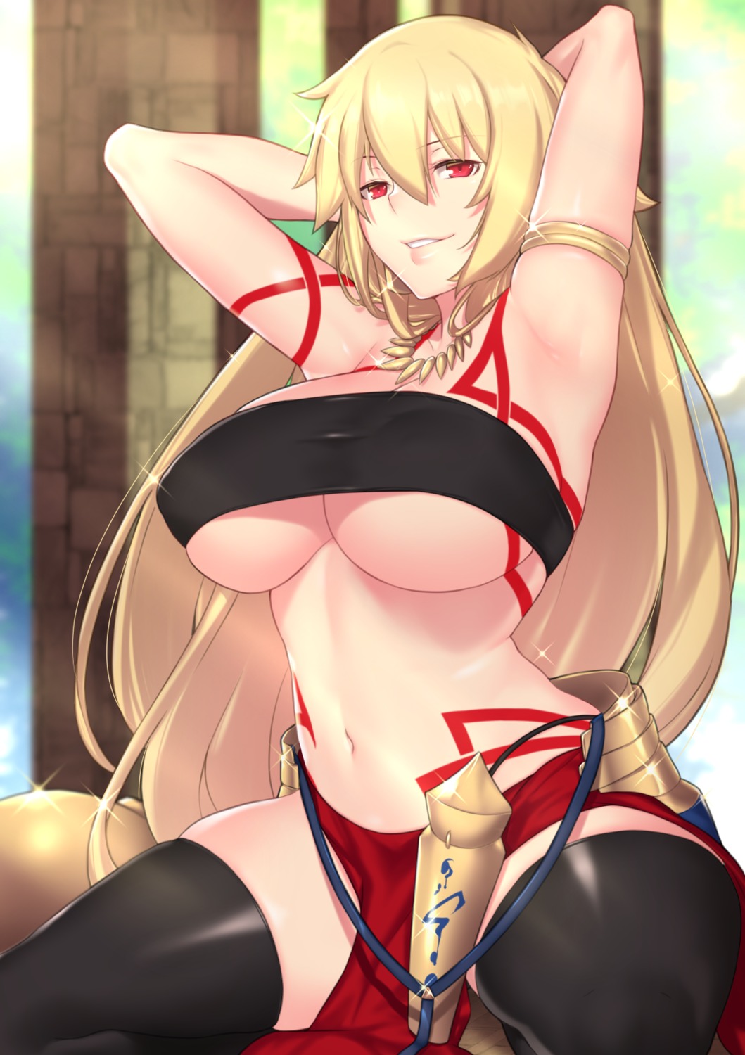 aster_crowley erect_nipples fate/grand_order genderswap gilgamesh_(fate/photoreplica) no_bra tattoo thighhighs