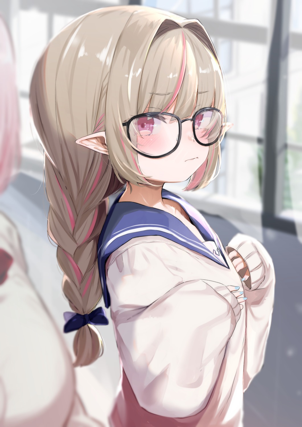 kio_(yumekuikio) makaino_ririmu megane nijisanji nijisanji_gamers pointy_ears seifuku sweater