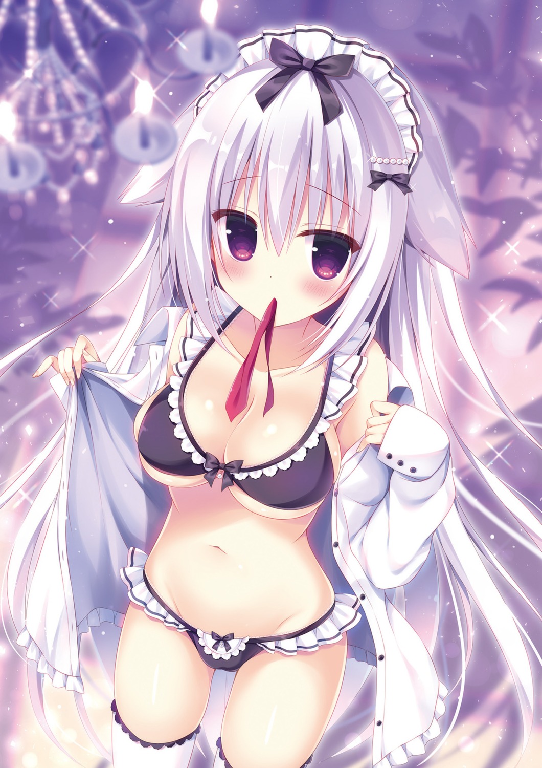 bra hasune maid open_shirt pantsu thighhighs