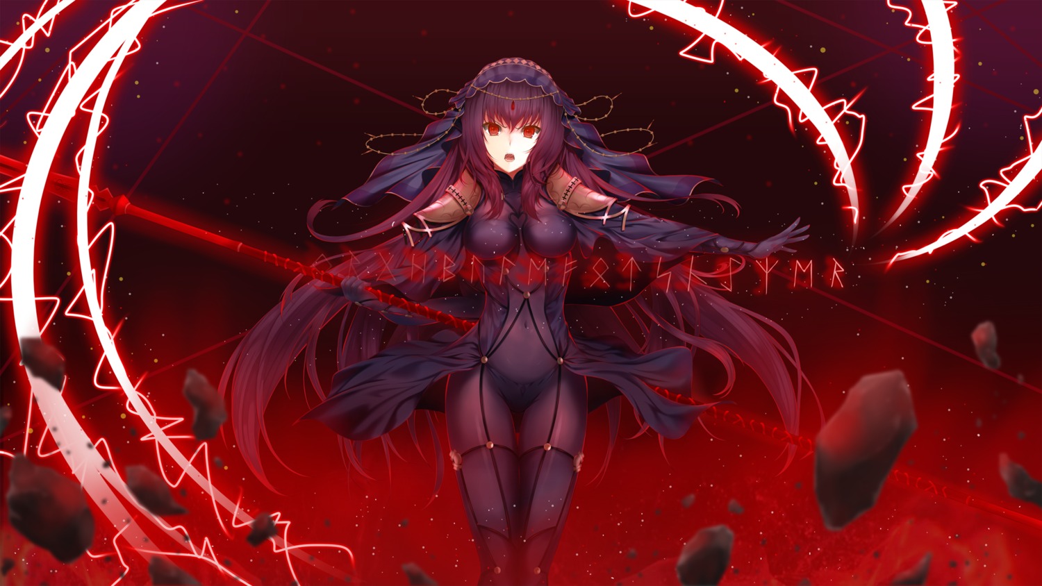 armor bodysuit fate/grand_order hajika scathach_(fate/grand_order) wallpaper weapon