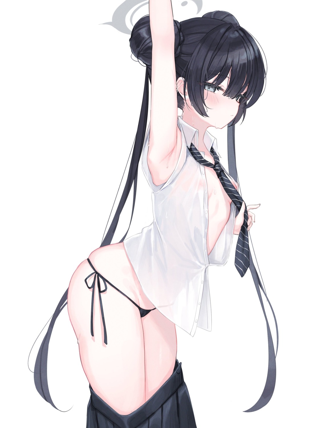 blue_archive halo loli no_bra open_shirt pantsu ryuuge_kisaki see_through seifuku shouu-kun string_panties wet