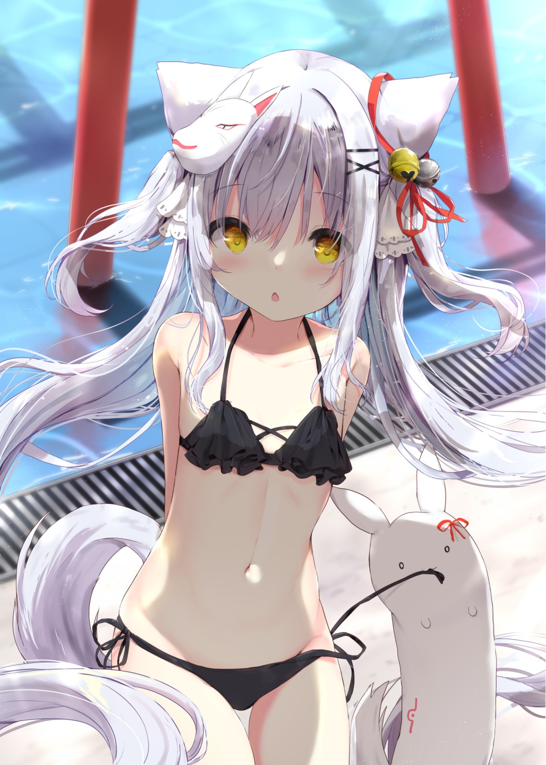 animal_ears bikini fairy_eye loli panty_pull swimsuits tail undressing