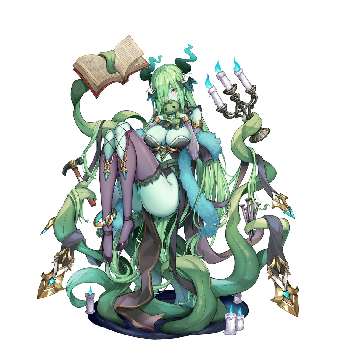 dress heels horns ji_dan no_bra tentacles thighhighs