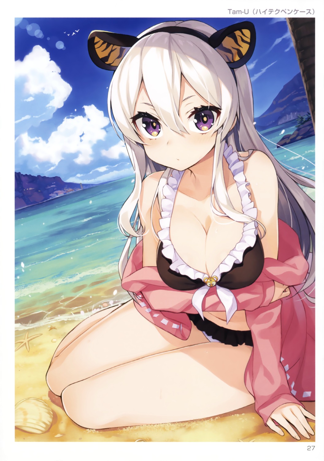 animal_ears bikini breast_hold cleavage high_tech_pen_case open_shirt swimsuits tam-u toranoana