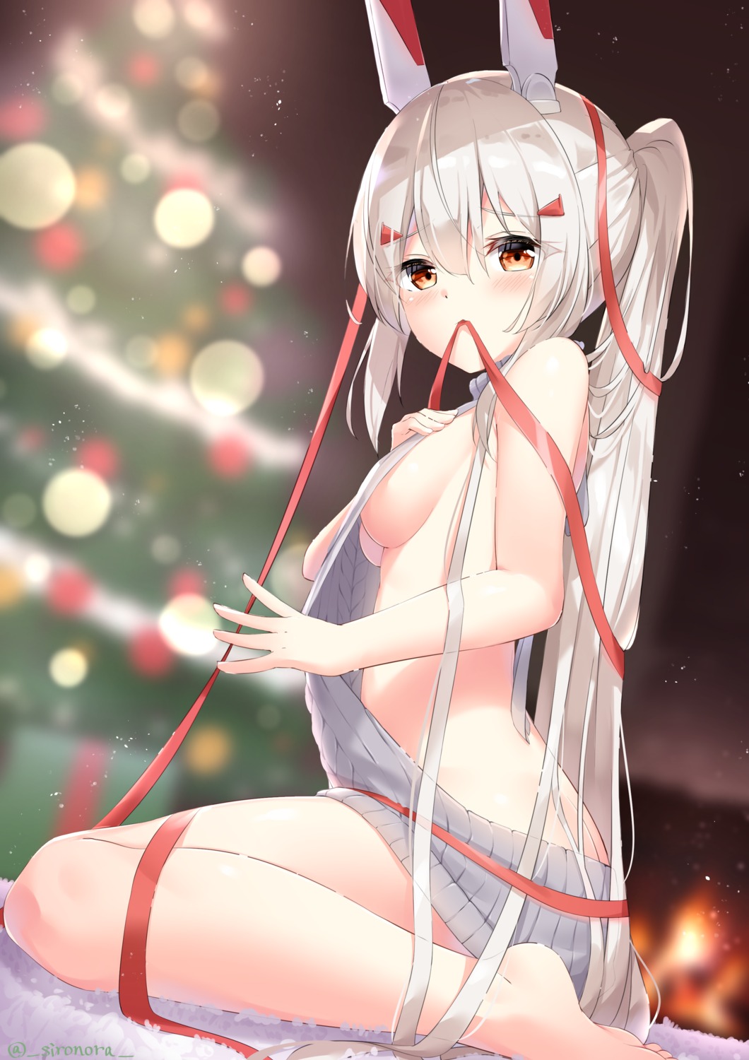 ass ayanami_(azur_lane) azur_lane christmas no_bra nopan shironora sweater