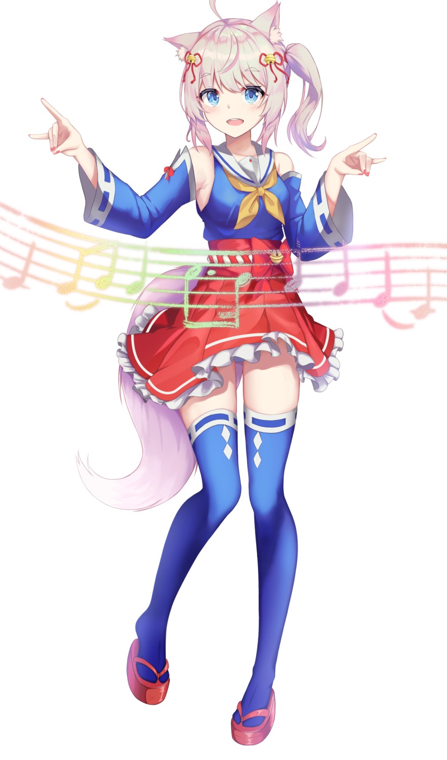 animal_ears coma_(light825) howan kitsune show_by_rock!! show_by_rock!!_mashumairesh!! skirt_lift tail thighhighs