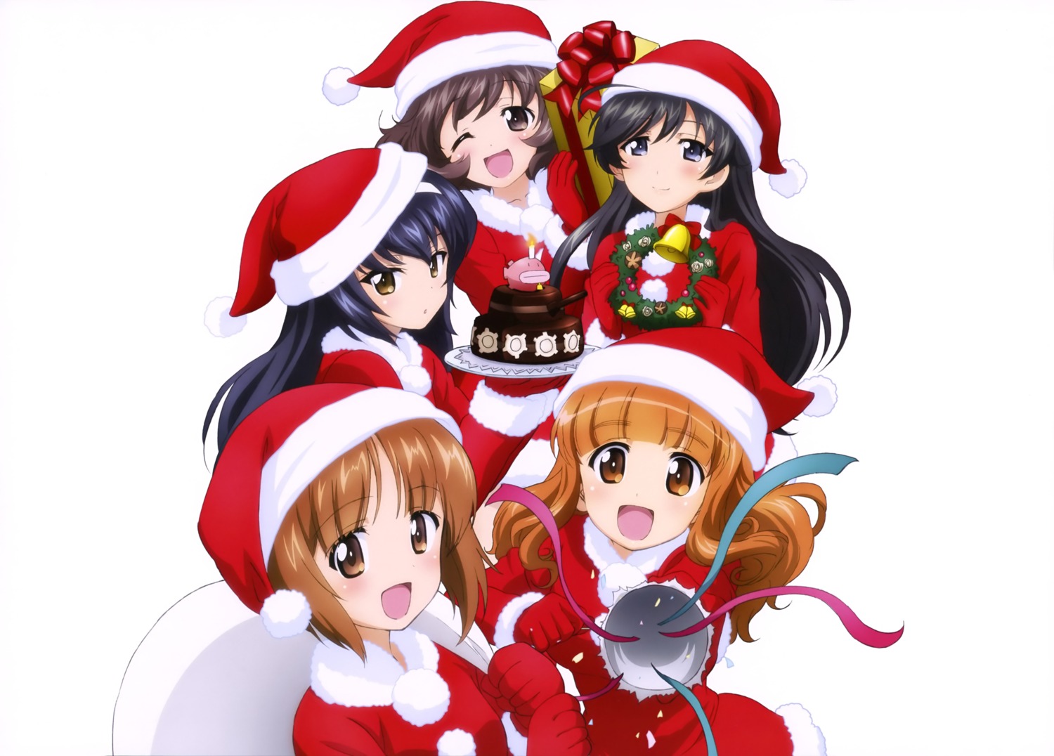 akiyama_yukari christmas dress girls_und_panzer isuzu_hana nishizumi_miho reizei_mako takebe_saori