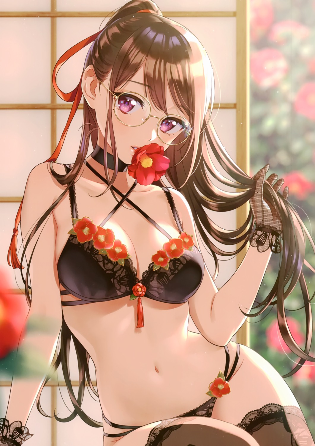 bra cleavage megane morikura_en pantsu thighhighs