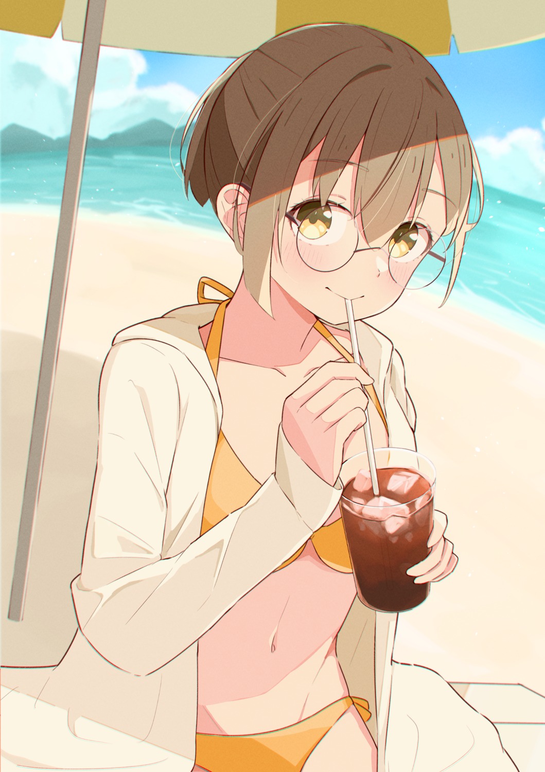 bikini furai_sachi megane open_shirt swimsuits